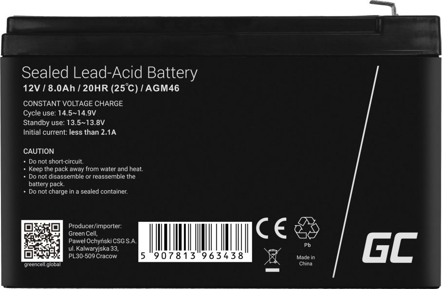 Green Cell AGM Battery 12V 8Ah UPS aksesuāri