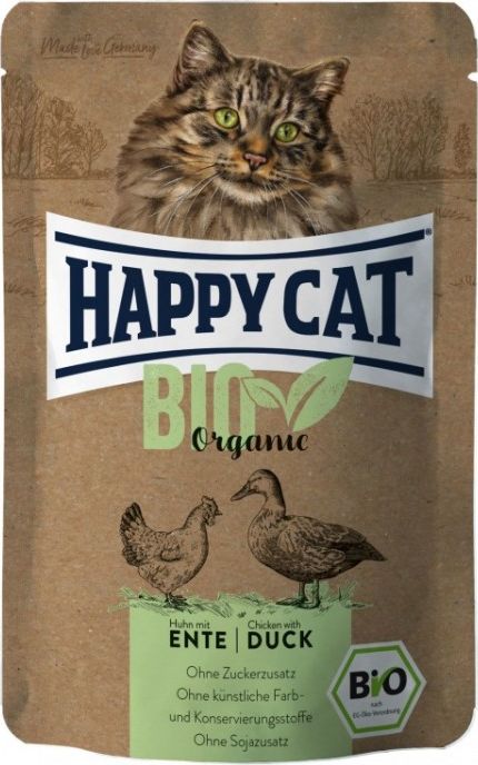 Happy Cat Bio Organic, mokra karma dla kotow doroslych, kurczak i kaczka, 85g, saszetka HC-0577 (4001967130577) kaķu barība