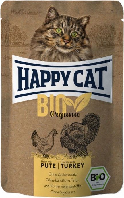 Happy Cat Bio Organic, mokra karma dla kotow doroslych, kurczak i indyk, 85g, saszetka HC-0560 (4001967130560) kaķu barība