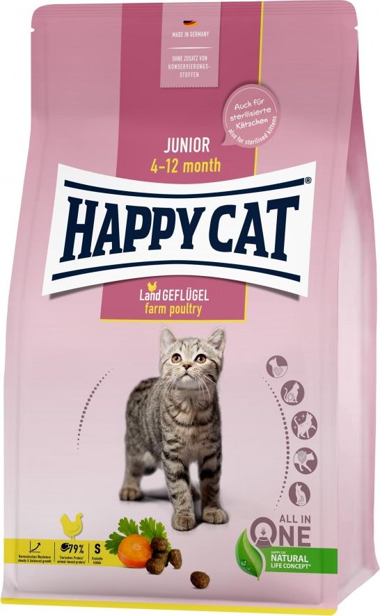 Happy Cat Junior Farm Poultry, sucha karma, dla kociat w wieku 4-12 mies, drob, 4 kg, worek HC-9983 (4001967139983) kaķu barība