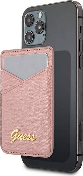 Guess Wallet Card Slot GUWMSSASLPI MagSafe Saffiano pink aksesuārs mobilajiem telefoniem