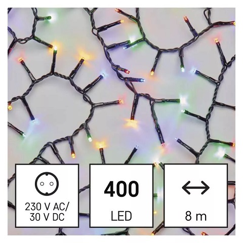 LED virtene, 230Vac, 8m, 400 x LED, daudzkrasaina, ar taimeri, EMOS D4BM02 (8592920095966) Ziemassvētku lampiņas