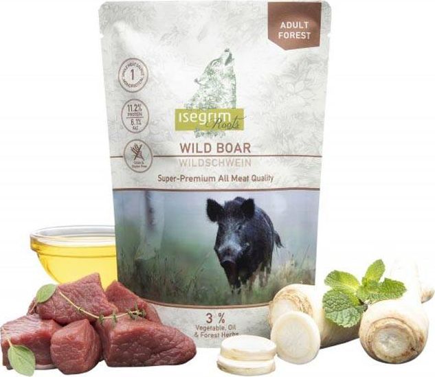 Isegrim Isegrim Adult Wild Boar Monoprotein - monoproteinowa mokra karma dla doroslych psow, czysty dzik z pasternakiem i olejem lnianym, sa barība suņiem