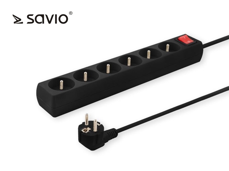 Power strip with anti-surge protection 6 outlets with ground wire, 5m Savio LZ-04 elektrības pagarinātājs