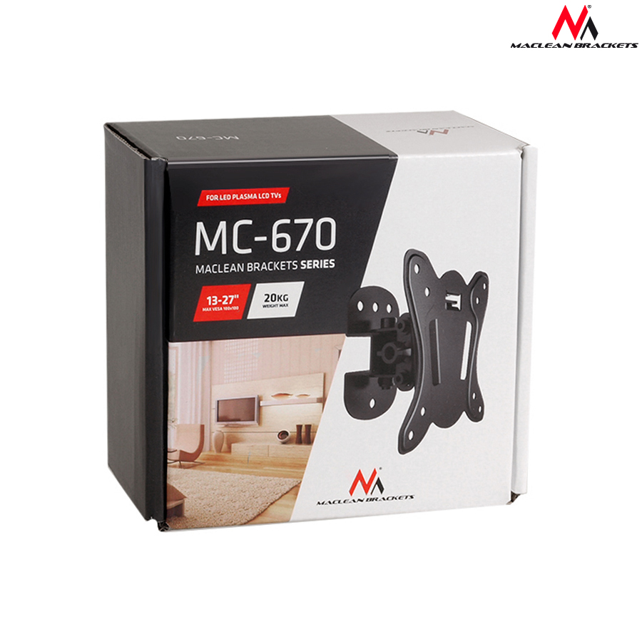 Maclean MC-670 Wall Mount Bracket LCD Adjustable Wall TV Bracket up to 20kg (75x75, 100x100) TV stiprinājums