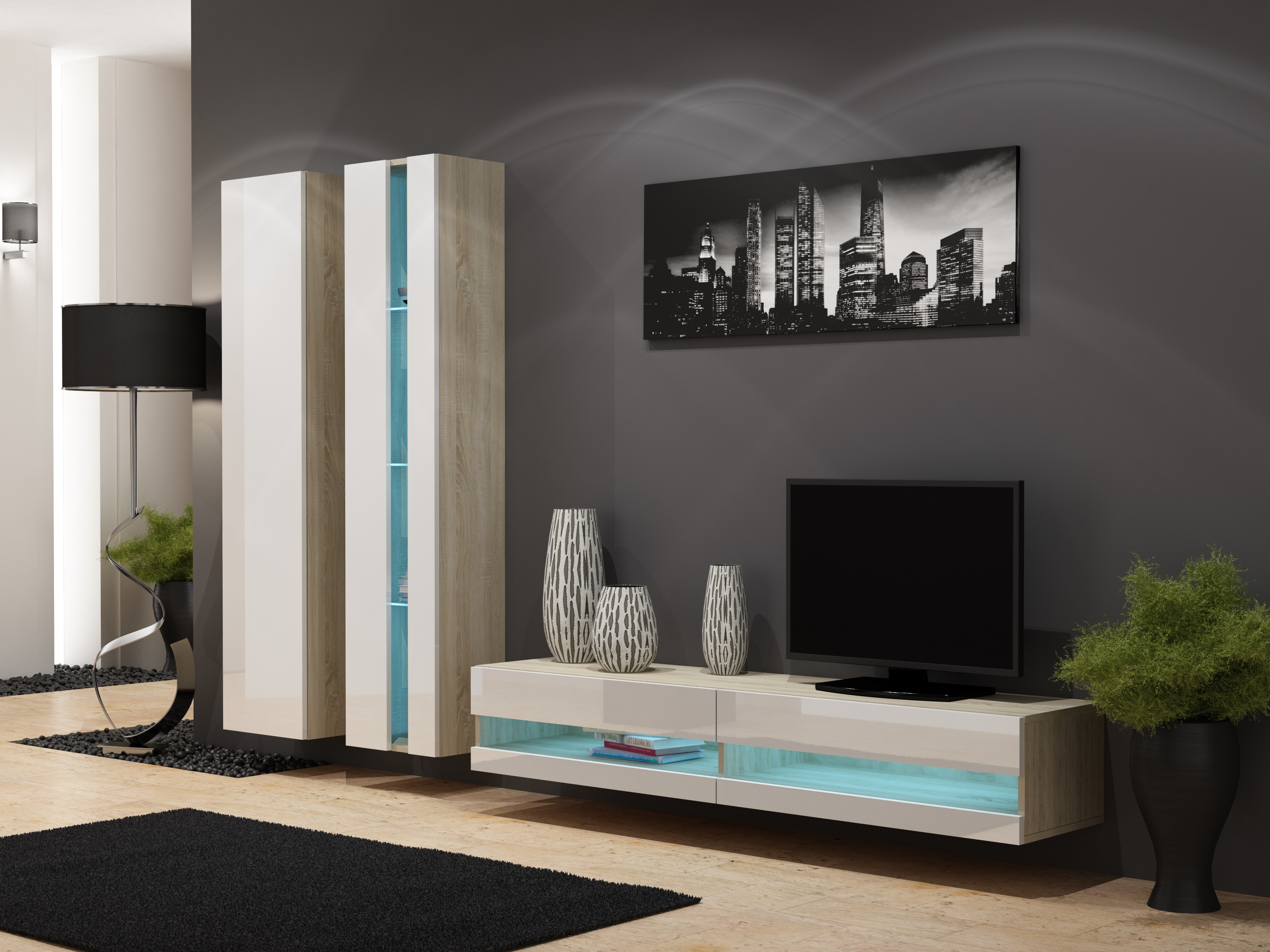 Cama TV stand VIGO NEW 30/180/40 grey/white gloss