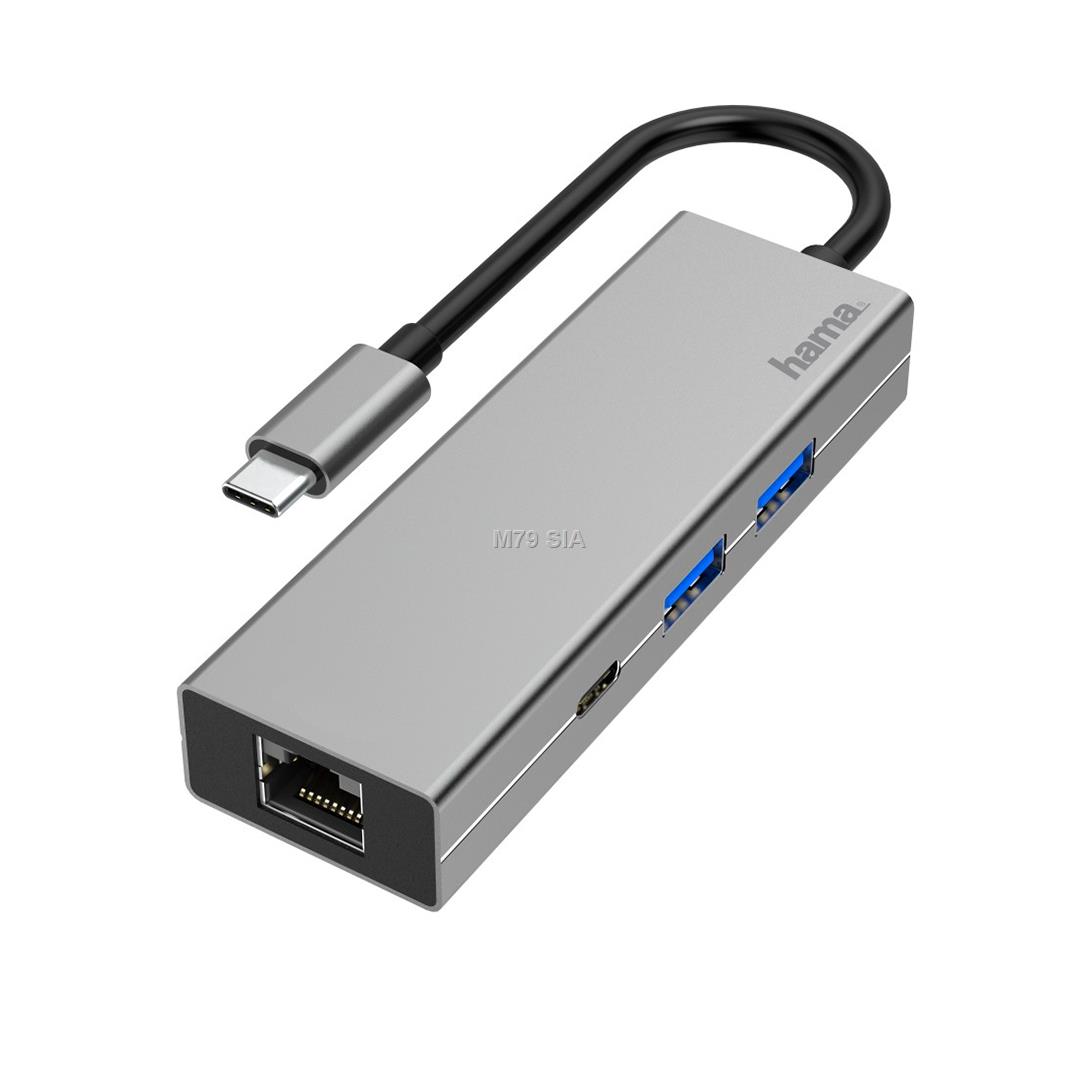 Hama USB-C Hub, Multiport, 4 Ports, 2 x USB-A, USB-C, LAN LED Televizors