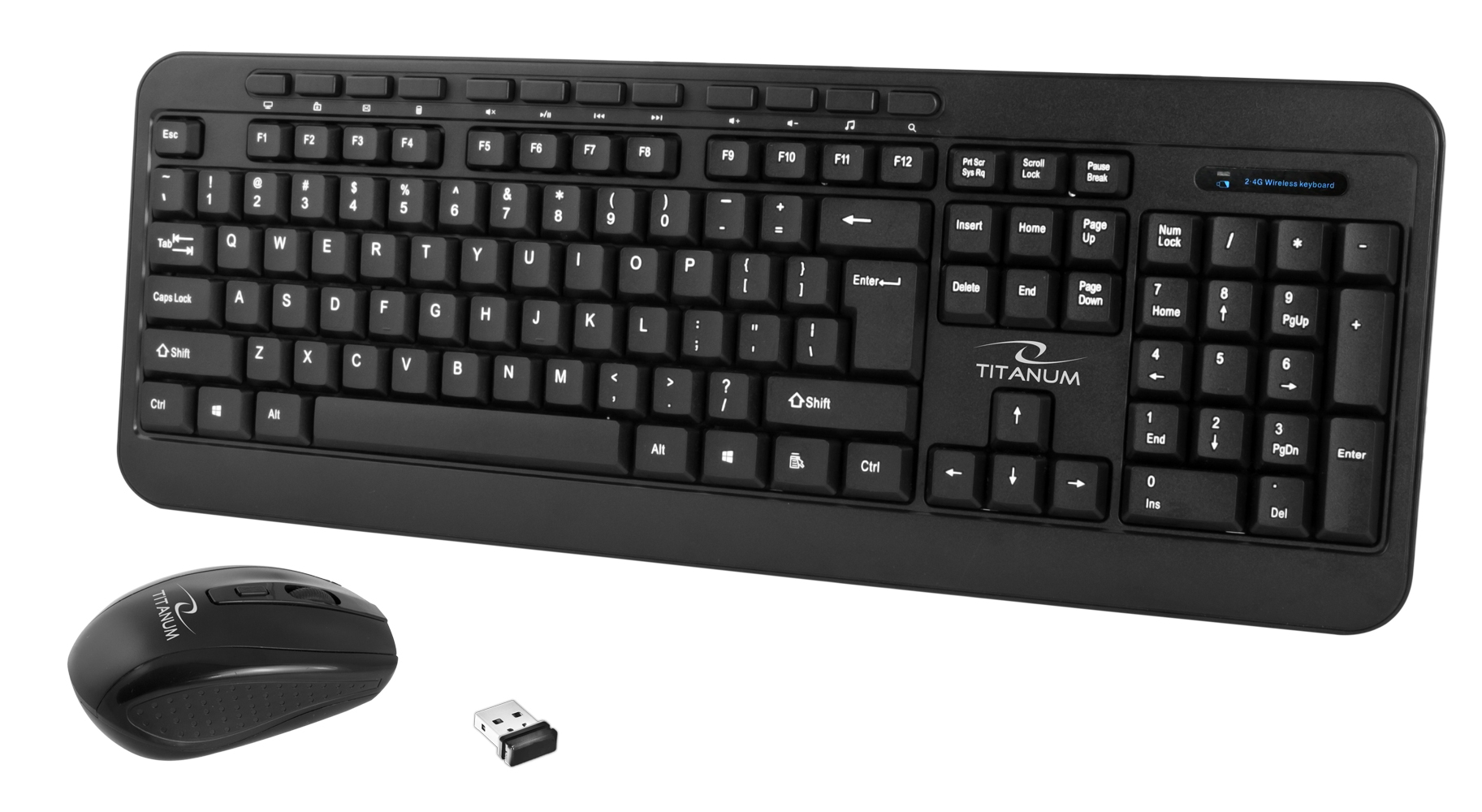 TITANUM TK109 Wireless set - USB keyboard + mouse Black klaviatūra