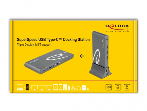 DeLOCK USB Type-C DP 1.4 Docking Station Triple 4K Display - docking station - USB-C 3.2 Gen 1 / Thunderbolt 3 - HDMI, 2 x DP - GigE dock stacijas HDD adapteri