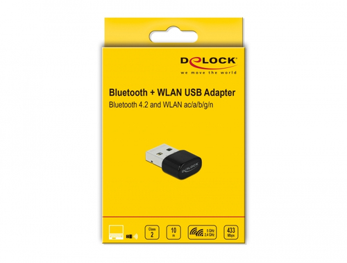 DeLOCK BT 4.2 & dual band WLAN ac / a / b / g / n - 433 Mbps USB adapter datortīklu aksesuārs