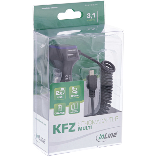 InLine USB KFZ Charger Stromadapter 12-24V inkl. Micro USB Kabel iekārtas lādētājs