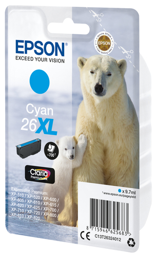 Epson T2632 "Eisbar" Tinte Single Pack Cyan XL kārtridžs