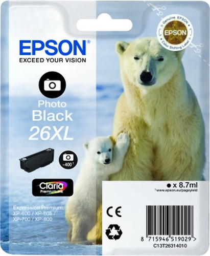 Epson 26 Claria Premium Photo Black XL kārtridžs