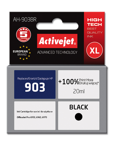 Activejet AH-903BR (replacement HP 903 T6L99AE; Premium; 20 ml; black) kārtridžs
