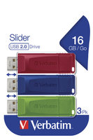 Verbatim USB DRIVE 2.0 STORE N GO SLIDER 3 X 16GB (RED / BLUE /  23942493266 USB Flash atmiņa