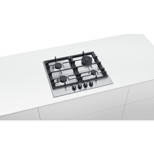 Bosch Hob PCH6A5B90 Gas, Number of burners/cooking zones 4, Stainless steel, plīts virsma
