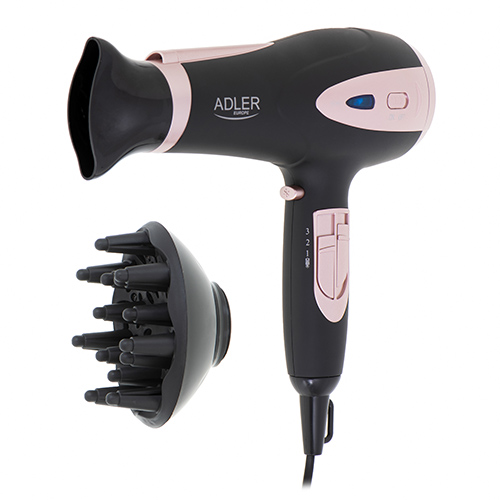 Adler Hair Dryer AD 2248b ION 2200 W, Number of temperature settings 3, Ionic function, Diffuser nozzle, Black/Pink Matu fēns