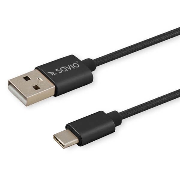 Savio CL-129 USB cable 2 m USB 2.0 USB A USB C Black USB kabelis