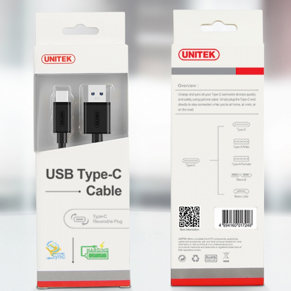 Unitek USB-C 1.0m czarny USB kabelis