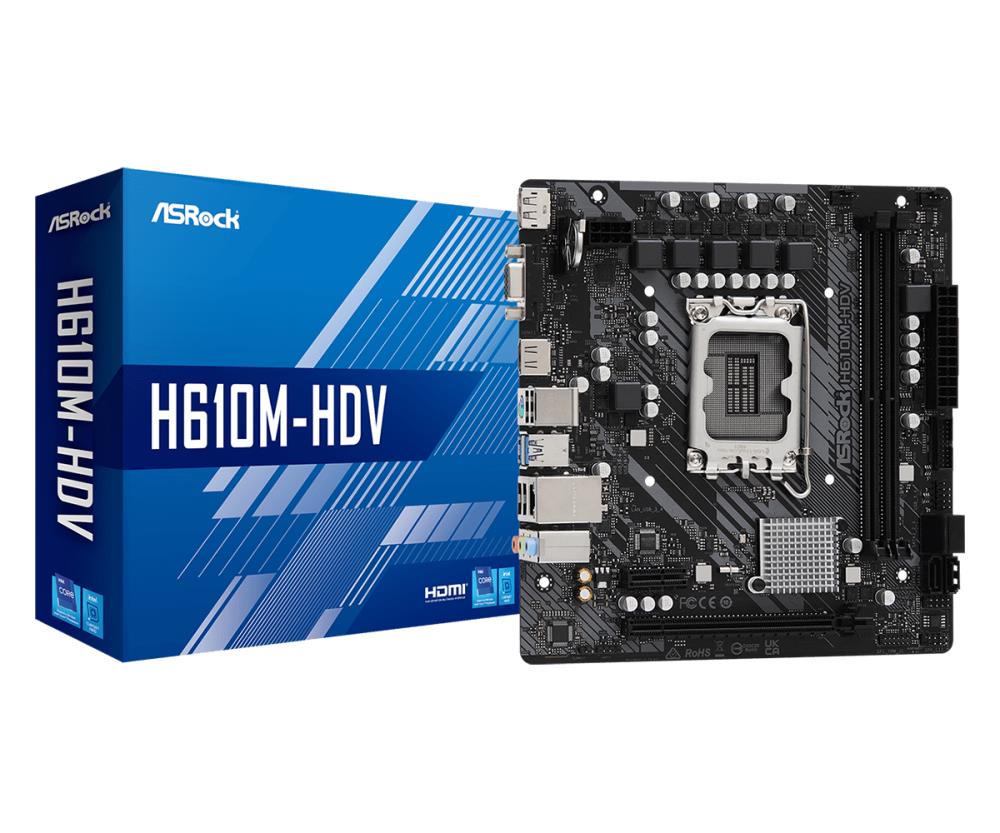 Asrock H610M-HDV Intel H610 LGA 1700 micro ATX pamatplate, mātesplate