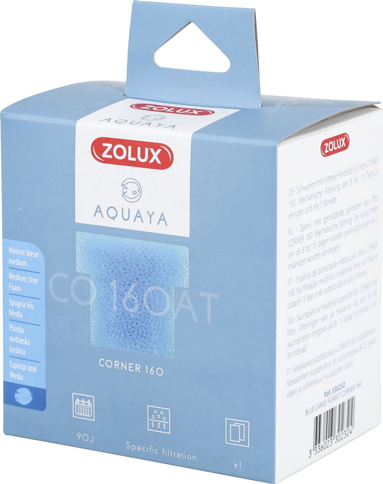 Zolux AQUAYA Wklad gabka Blue Large Foam T Corner 160 7544715 (3336023302324) akvārija filtrs