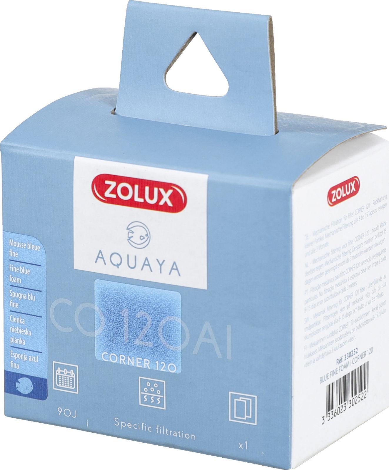 Zolux AQUAYA Wklad gabka Blue Fine Foam I Corner 120 7544705 (3336023302522) akvārija filtrs