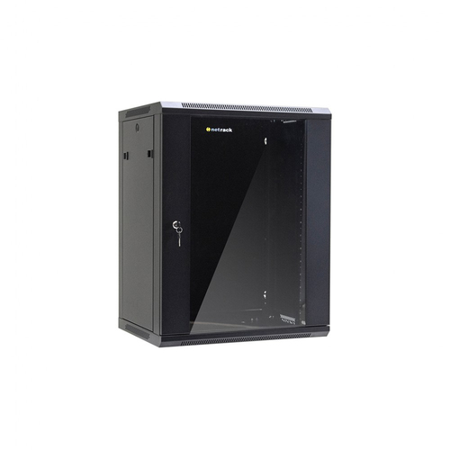 Netrack wall/hanging cabinet 19'',15U/450 mm,glass door,black,remov. side pan. Serveru aksesuāri