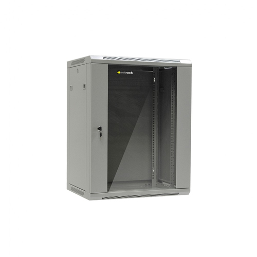 Netrack wall/hanging cabinet 19'',15U/450 mm,glass door,grey,remov. side pan. Serveru aksesuāri