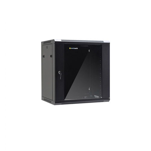 Netrack wall/hanging cabinet 19'',12U/450 mm,glass door,black,remov. side pan. Serveru aksesuāri