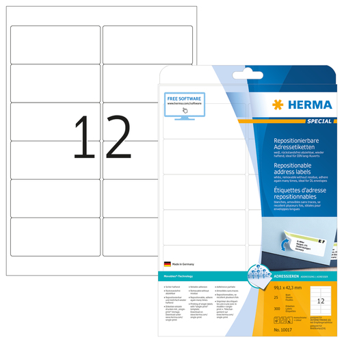 HERMA Adressetiketten A4 white 99,1x42,3 mm Papier 300 St. biroja tehnikas aksesuāri