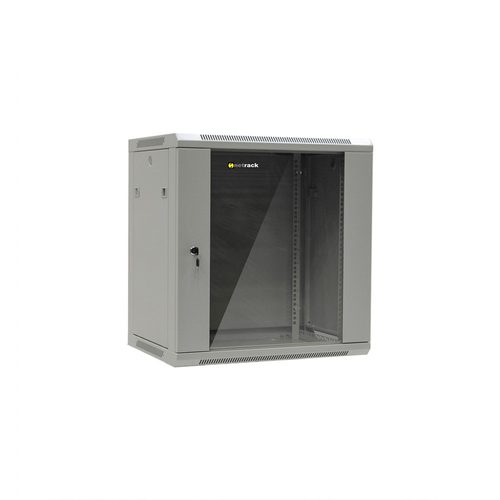 Netrack wall/hanging cabinet 19'',12U/450 mm,glass door,grey,remov. side pan. Serveru aksesuāri