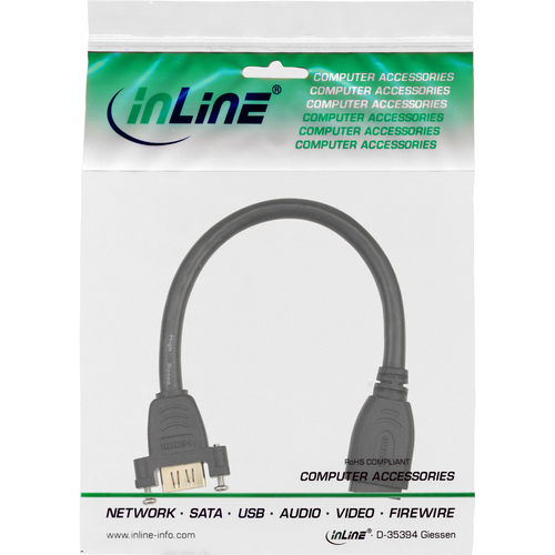 Kabel InLine HDMI Typ A zenski - A zenski z kolnierzem pozlacany 4K2K 0.2m - markowy (17600R)