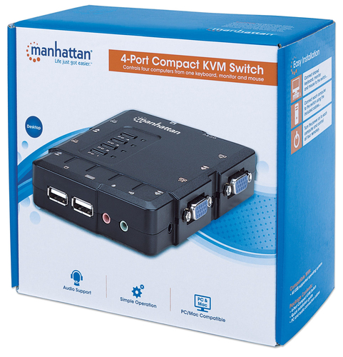 Manhattan 4-Port Compact KVM Switch, USB, Audio KVM komutators