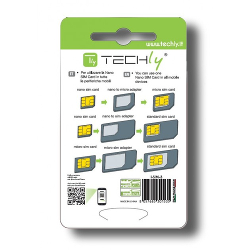 Techly SIM card adapter, SIM, nano-SIM, Micro-SIM aksesuārs mobilajiem telefoniem