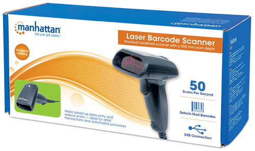 Manhattan Laser barcode scanner 30 cm scan depth, red laser, USB svītru koda lasītājs