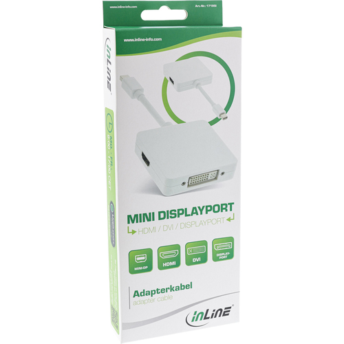 InLine 17195I miniDisplayPort Multiadapter miniDisplayPort-Stecker auf HDMI/DVI-D/DPort Buchse white