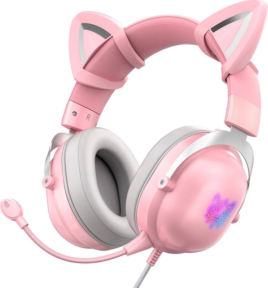 Gaming headset X11 cat ear USB pink austiņas