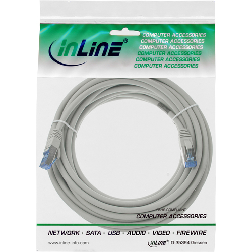 InLine Patch network cable Cat.6A, S / FTP (PiMf), 500MHz, gray, 10m (76800) tīkla kabelis