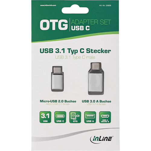 InLine 35809 USB 3.1 C Micro-USB + USB3.0 A Aluminium Kabelschnittstellen-/ad... adapteris