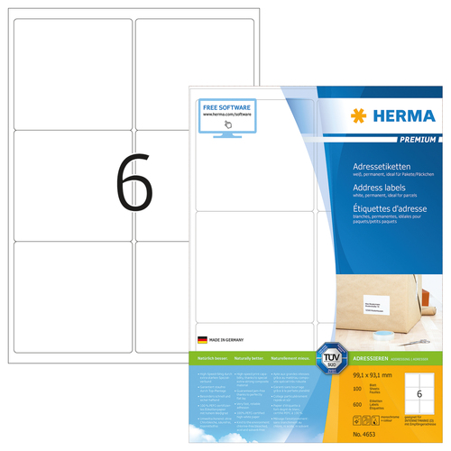 HERMA Adressetiketten A4 white 99,1x93,1  mm Papier  600 St. biroja tehnikas aksesuāri