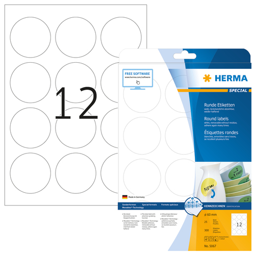 HERMA Etiketten A4 white 60 mm ablosbar Papier 300 St. biroja tehnikas aksesuāri