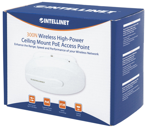 Intellinet Wireless ceiling mount access point 300N 2T2R MIMO 300Mbps 2,4GHz PoE  