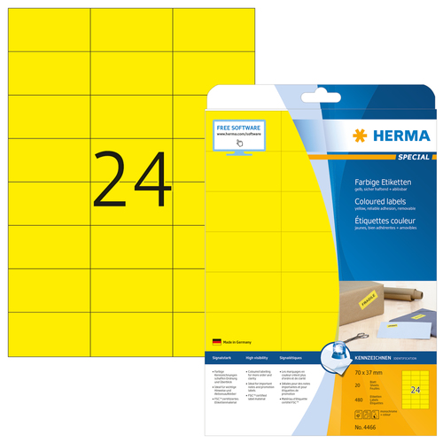 HERMA Etiketten A4 yellow 70x37 mm Papier matt 480 St. biroja tehnikas aksesuāri