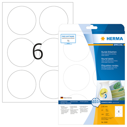 HERMA Etiketten A4 white 85 mm ablosbar Papier 150 St. biroja tehnikas aksesuāri