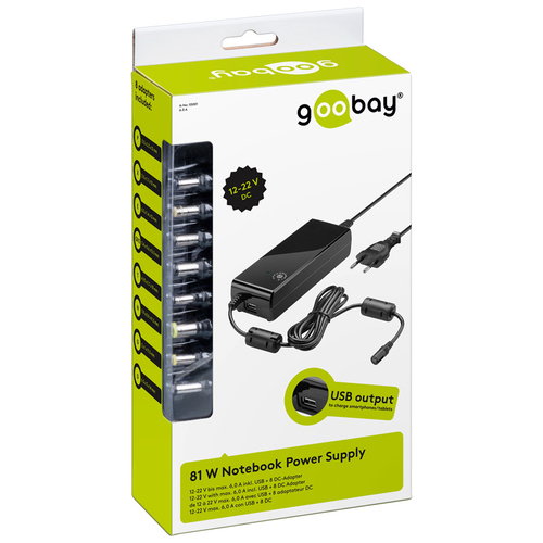 goobay - universal laptop psu - 81W + USB charger portatīvo datoru lādētājs