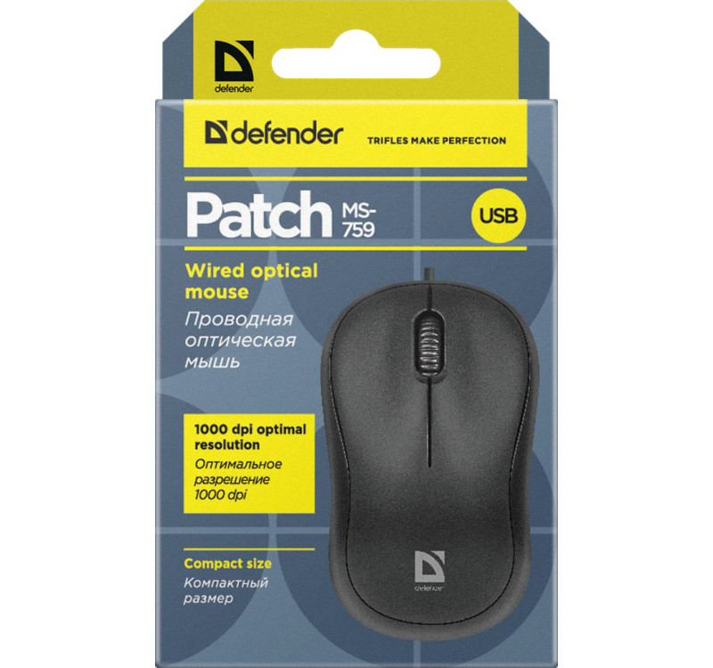 Defender MOUSE PATCH MS-759 BLACK OPTICAL 1000dpi 3P Datora pele