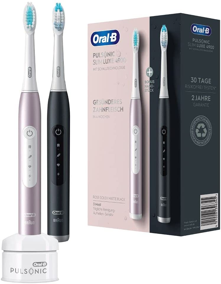 Braun Oral-B toothbrush Pulsonic Slim 4900 rose - Luxe 4900 black / rose gold with 2nd handpiece 4210201396345 (4210201396345) mutes higiēnai