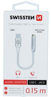 Swissten USB-C uz 3.5mm Audio Adapteris Telefoniem 15 cm Sudraba adapteris