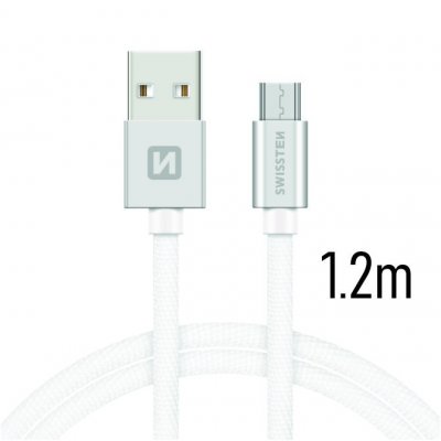 Swissten Textile Universāls Micro USB Datu un Uzlādes Kabelis 1.2m Sudraba USB kabelis