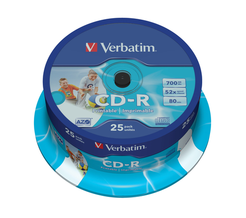 Verbatim CD-R AZO Wide Printable 0.7 GB, 52 x, 25 Pack Spindle matricas